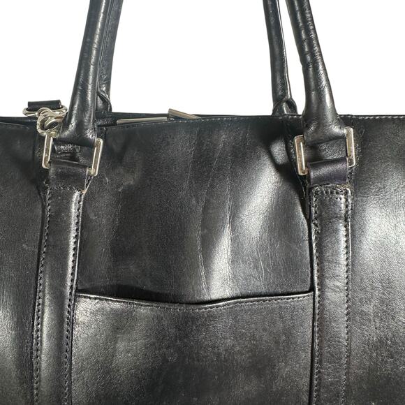 Hobo International Black Leather Briefcase Laptop Bag Shoulder Strap Vintage - Picture 8 of 16